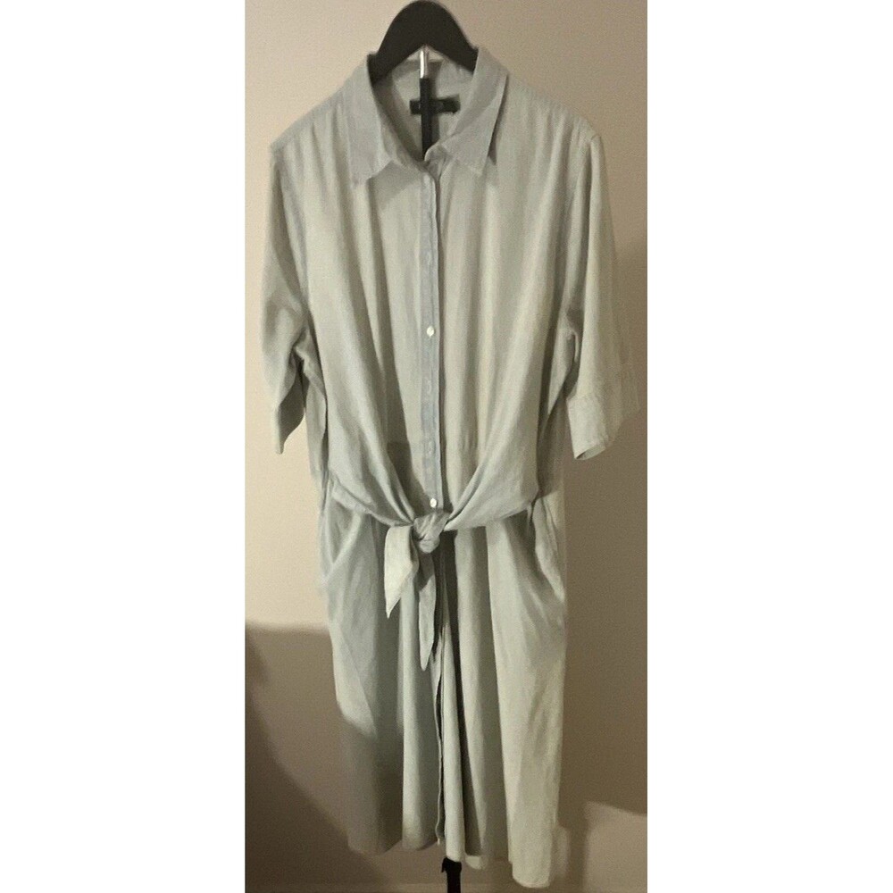Lauren Ralph Lauren Light Blue Denim Cotton Shirt Dress Button Belted 16